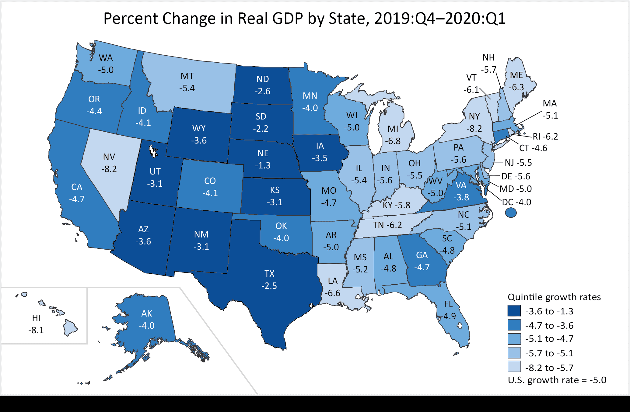 Q1 2020 GDP by State, US Bureau of Economic Analysis